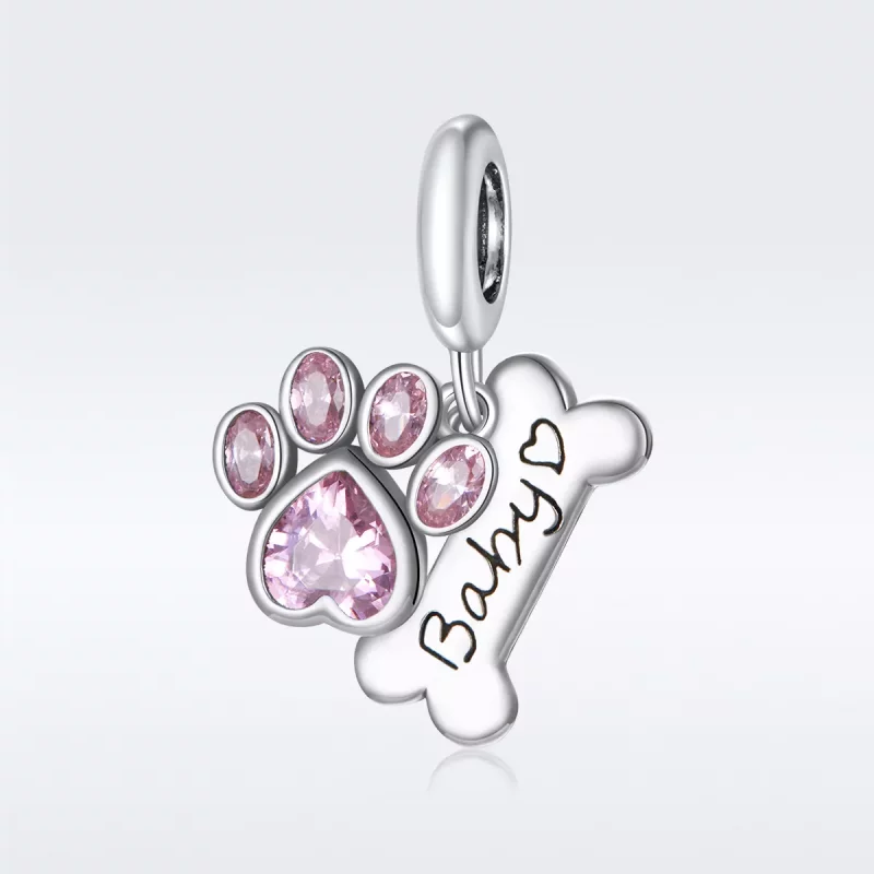 (imagen para) Pendiente colgante de plata estilo Pandora con adorable huella de perro - SCC168 - Ver 5