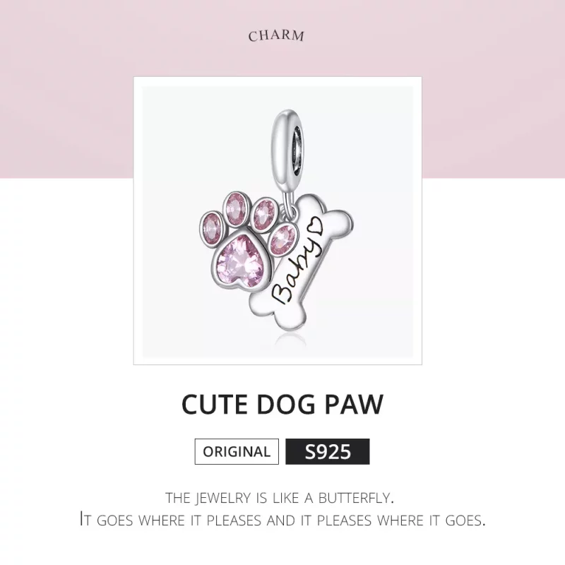 (imagen para) Pendiente colgante de plata estilo Pandora con adorable huella de perro - SCC168 - Ver 6