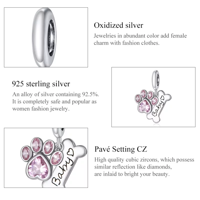 (imagen para) Pendiente colgante de plata estilo Pandora con adorable huella de perro - SCC168 - Ver 7