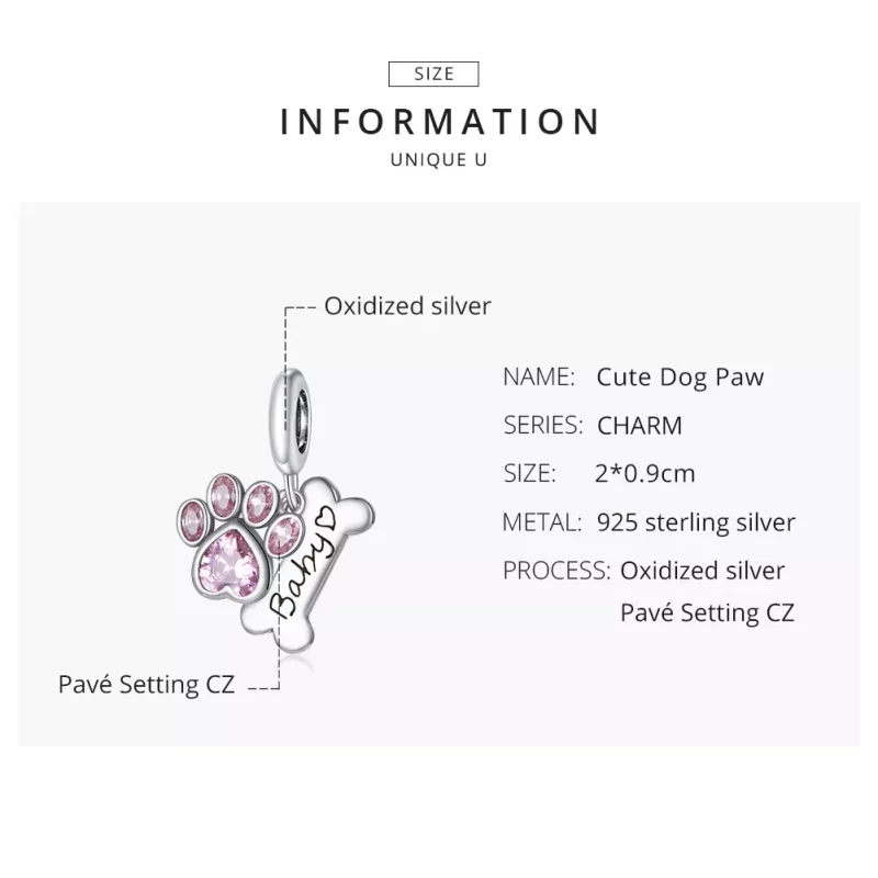 (imagen para) Pendiente colgante de plata estilo Pandora con adorable huella de perro - SCC168 - Ver 8