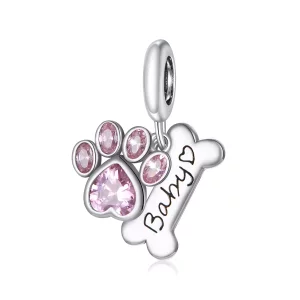 (imagen para) Pendiente colgante de plata estilo Pandora con adorable huella de perro - SCC1680