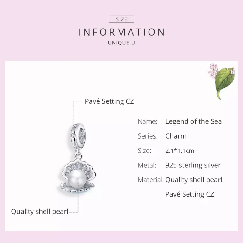 (imagen para) Pendiente colgante de plata estilo Pandora - Leyenda del Mar - BSC242 - Ver 7