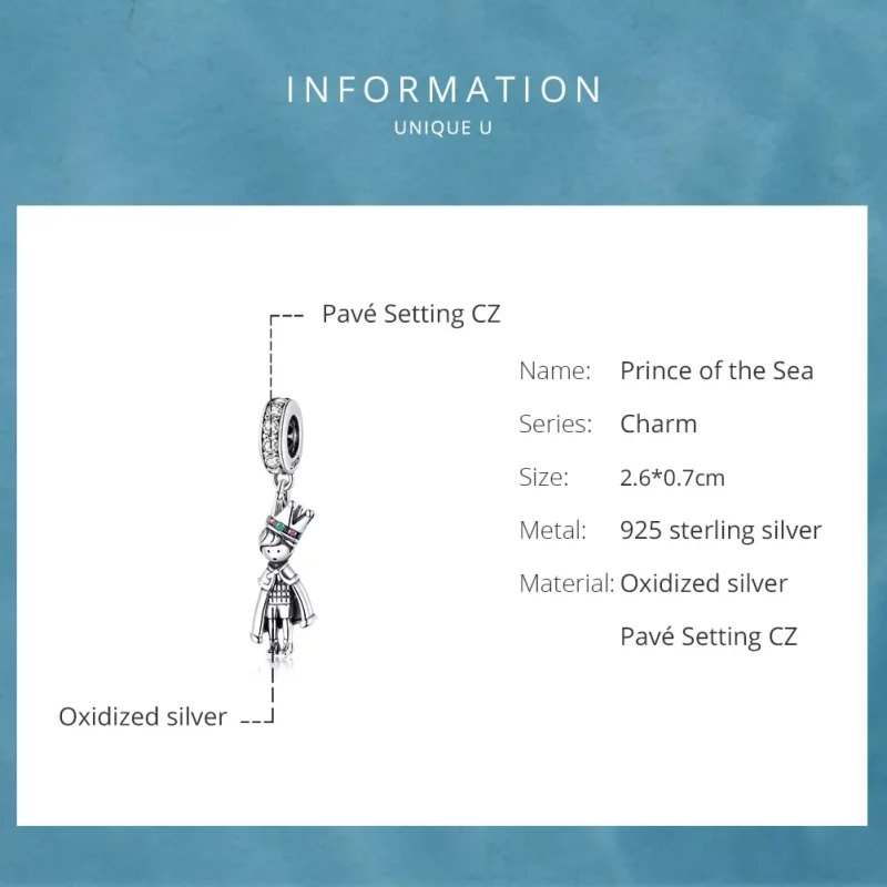 (imagen para) Pendiente colgante de plata estilo Pandora Príncipe del Mar - SCC1584 - Ver 6