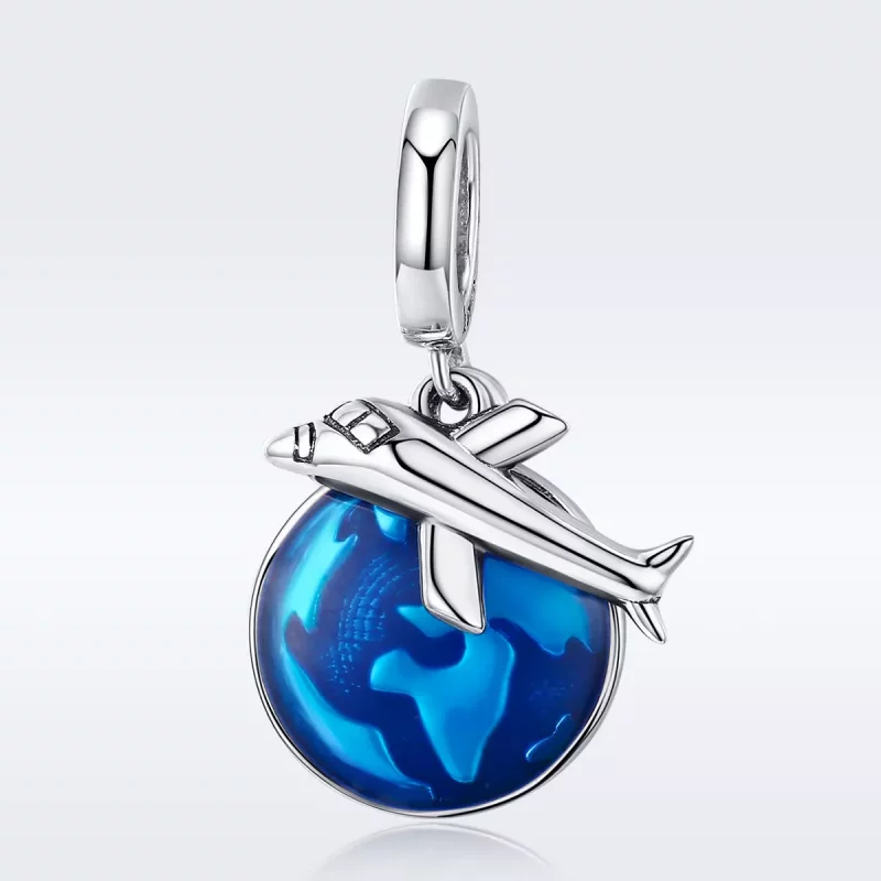 (imagen para) Pendiente colgante de plata estilo Pandora Viaje alrededor del mundo - SCC664 - Ver 2