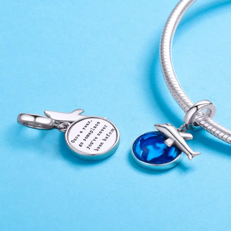 (imagen para) Pendiente colgante de plata estilo Pandora Viaje alrededor del mundo - SCC664 - Ver 4