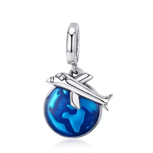 (imagen para) Pendiente colgante de plata estilo Pandora Viaje alrededor del mundo - SCC664