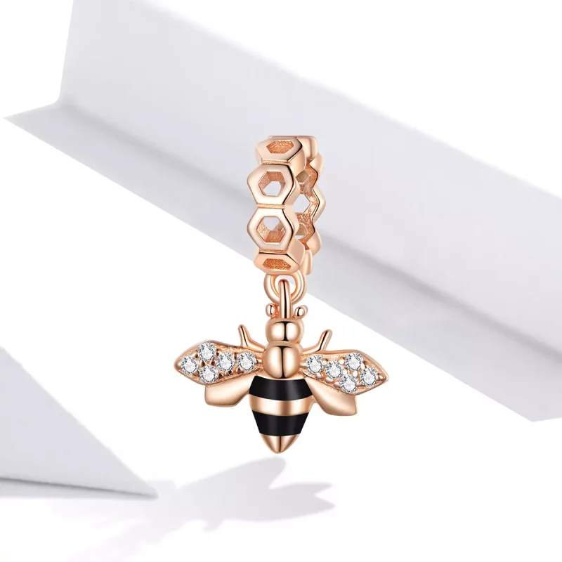 (imagen para) Pendiente colgante estilo Pandora con abejita en dorado rosa - BSC370 - Ver 2