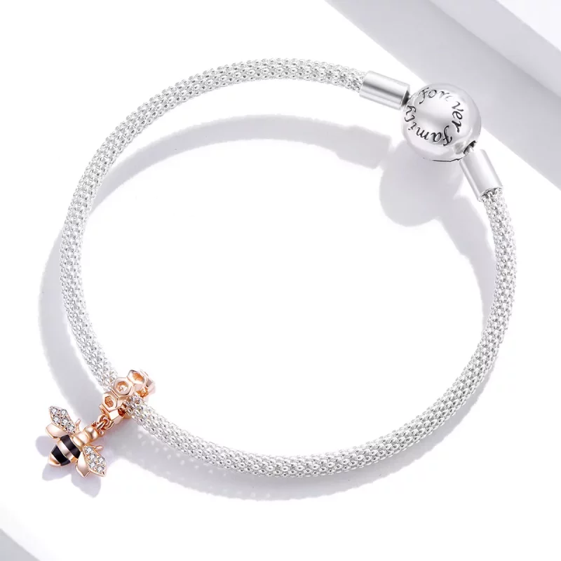 (imagen para) Pendiente colgante estilo Pandora con abejita en dorado rosa - BSC370 - Ver 3