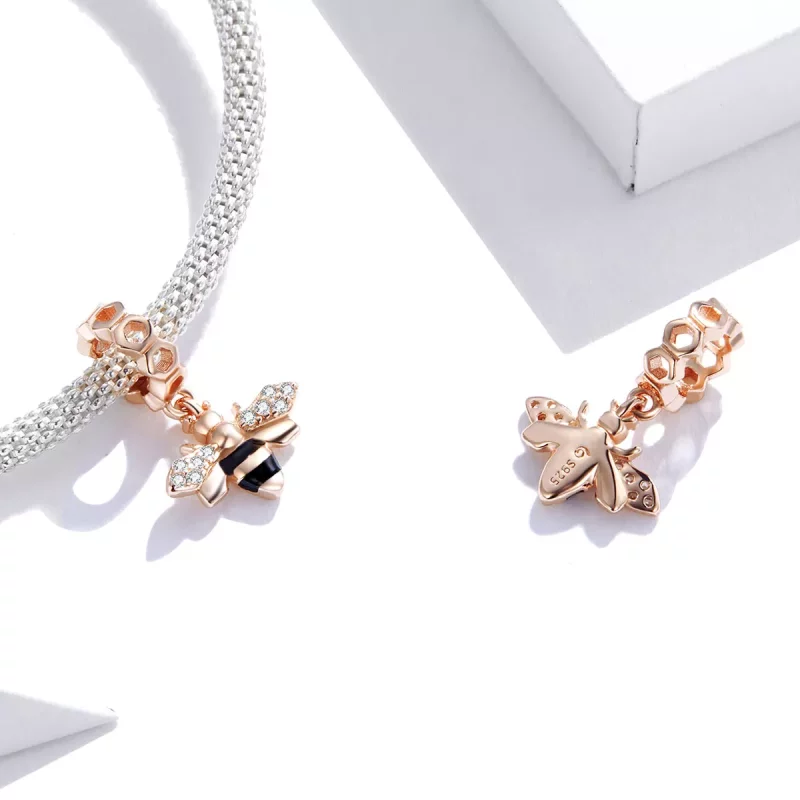 (imagen para) Pendiente colgante estilo Pandora con abejita en dorado rosa - BSC370 - Ver 4