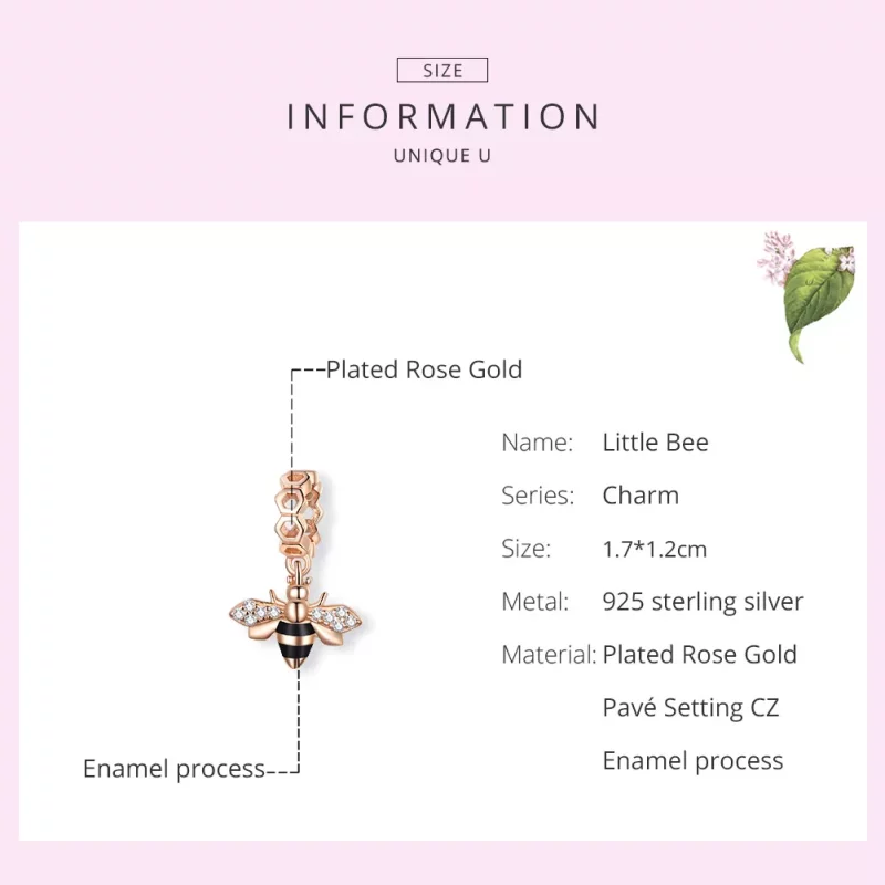 (imagen para) Pendiente colgante estilo Pandora con abejita en dorado rosa - BSC370 - Ver 7