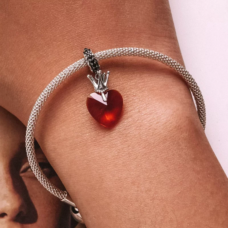 (imagen para) Pendiente colgante estilo Pandora con corazón y corona - SCC2247 - Ver 6
