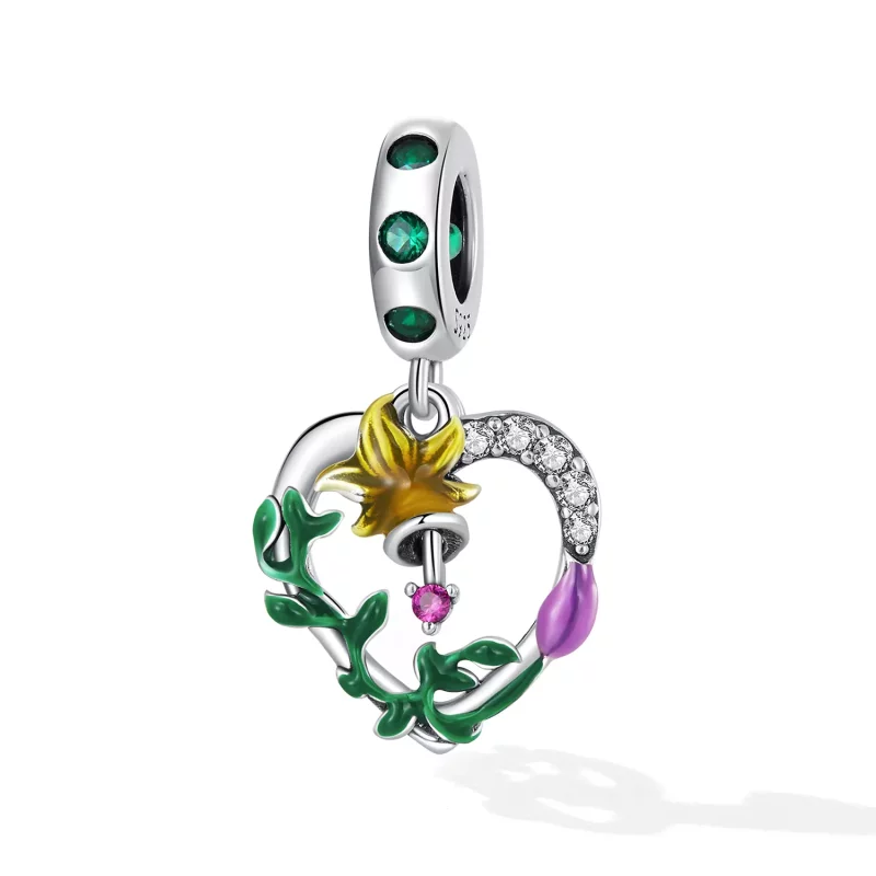 (imagen para) Pendiente colgante estilo Pandora con flores de amor en diseño abierto - SCC2249 - Ver 2