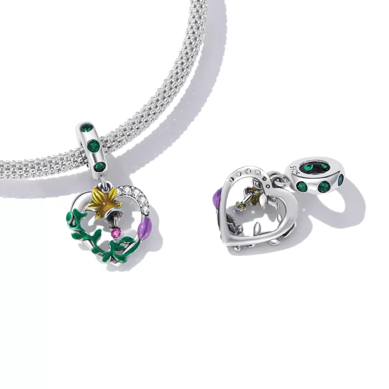 (imagen para) Pendiente colgante estilo Pandora con flores de amor en diseño abierto - SCC2249 - Ver 4
