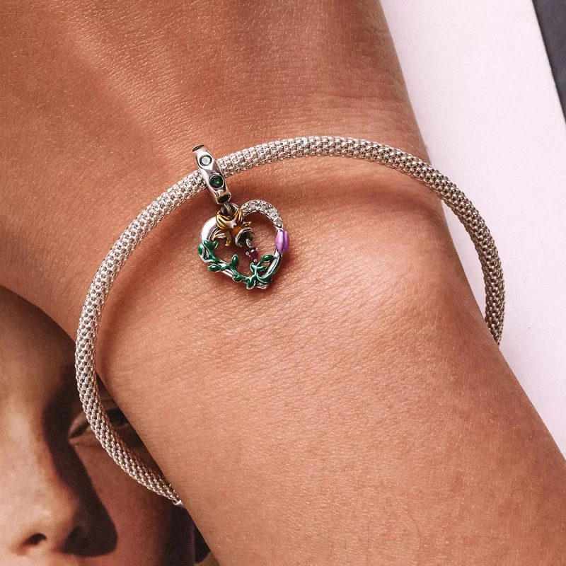 (imagen para) Pendiente colgante estilo Pandora con flores de amor en diseño abierto - SCC2249 - Ver 6