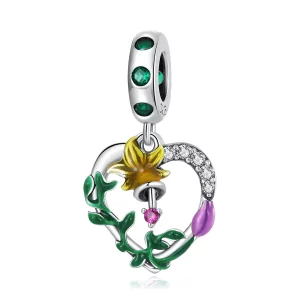(imagen para) Pendiente colgante estilo Pandora con flores de amor en diseño abierto - SCC2249