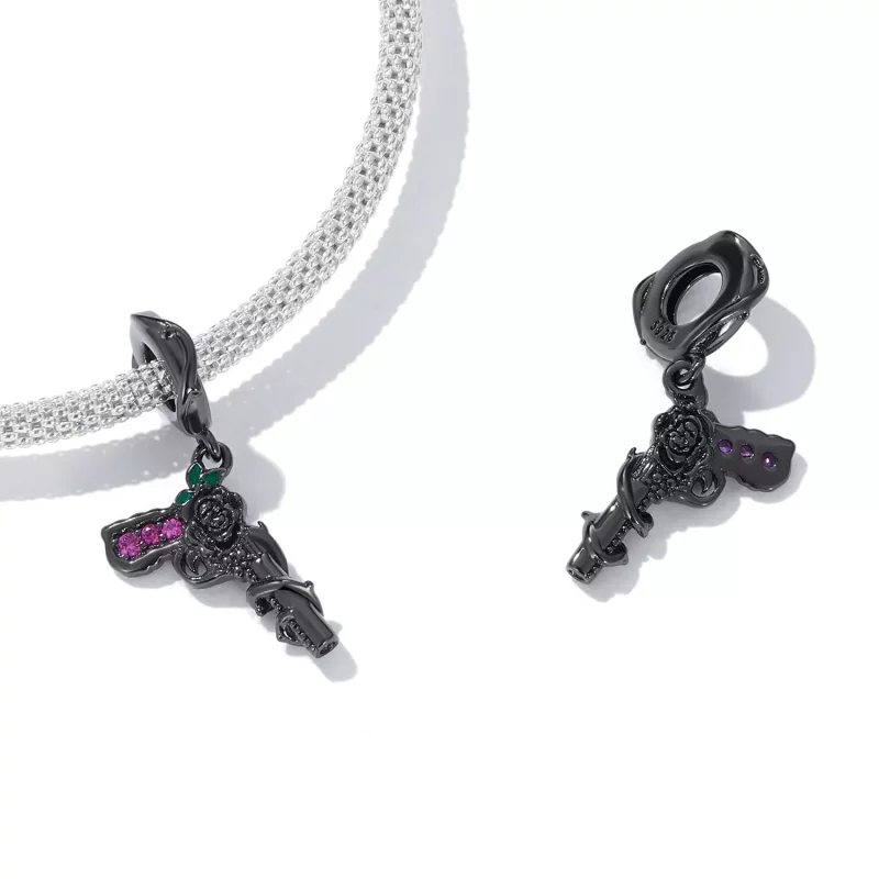 (imagen para) Pendiente colgante estilo Pandora con pistola rosa - SCC2241 - Ver 4
