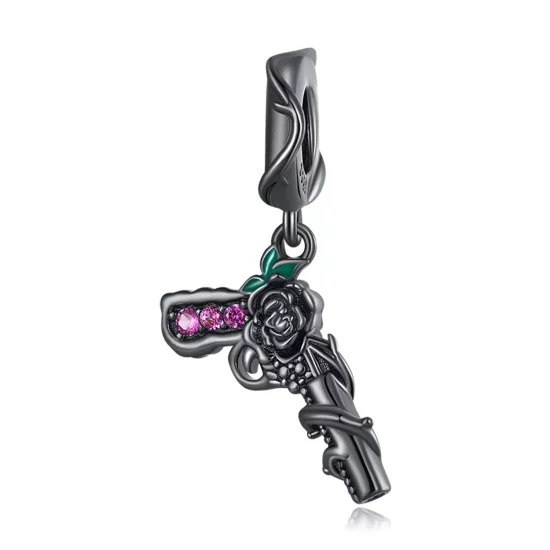 (imagen para) Pendiente colgante estilo Pandora con pistola rosa - SCC2241 - Haga clic en la imagen para cerrar.