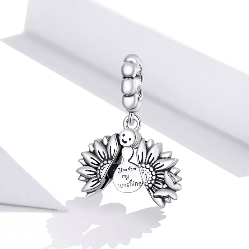 (imagen para) Pendiente colgante estilo Pandora con una sonriente margarita - SCC1661 - Ver 2