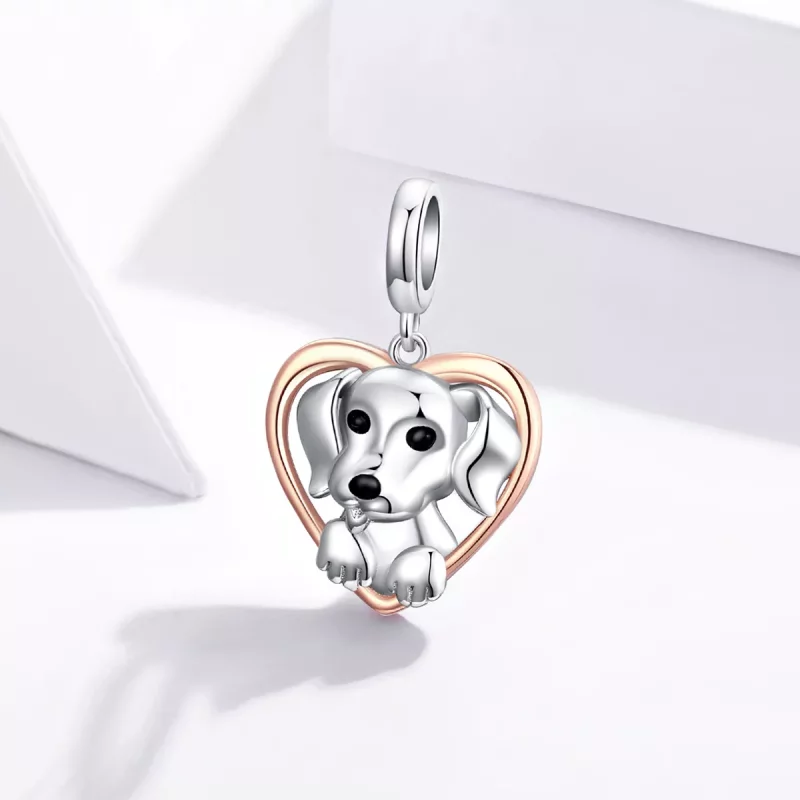 (imagen para) Pendiente colgante estilo Pandora de dos tonos con cachorro de Labrador - SCC161 - Ver 2