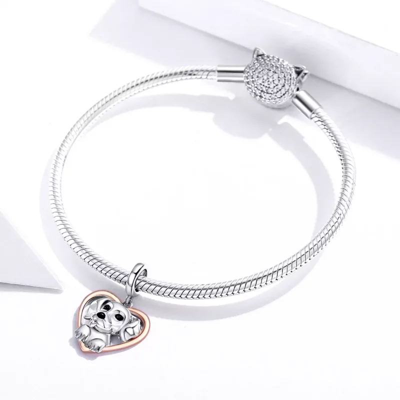 (imagen para) Pendiente colgante estilo Pandora de dos tonos con cachorro de Labrador - SCC161 - Ver 3