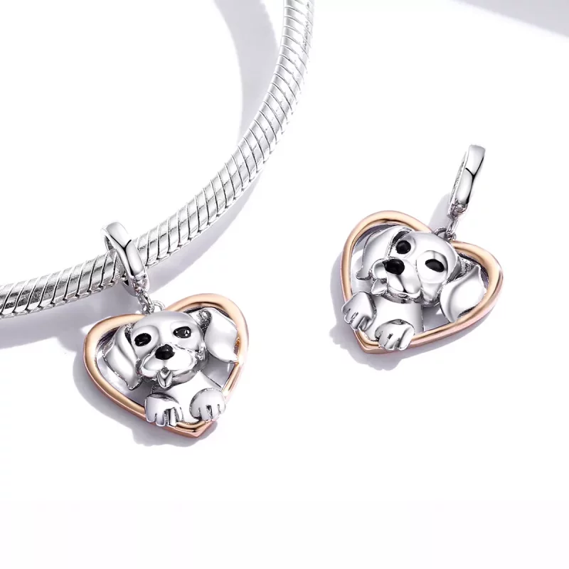 (imagen para) Pendiente colgante estilo Pandora de dos tonos con cachorro de Labrador - SCC161 - Ver 4