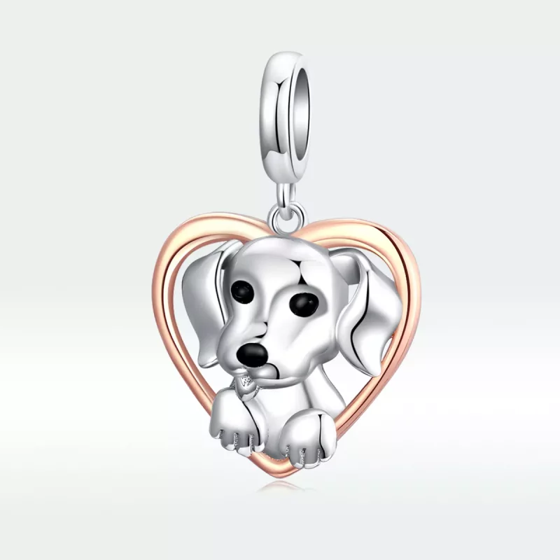 (imagen para) Pendiente colgante estilo Pandora de dos tonos con cachorro de Labrador - SCC161 - Ver 5