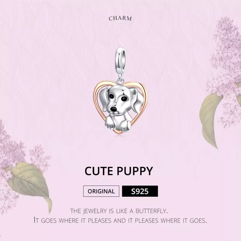 (imagen para) Pendiente colgante estilo Pandora de dos tonos con cachorro de Labrador - SCC161 - Ver 6