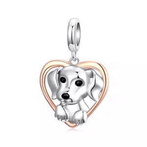 (imagen para) Pendiente colgante estilo Pandora de dos tonos con cachorro de Labrador - SCC1611