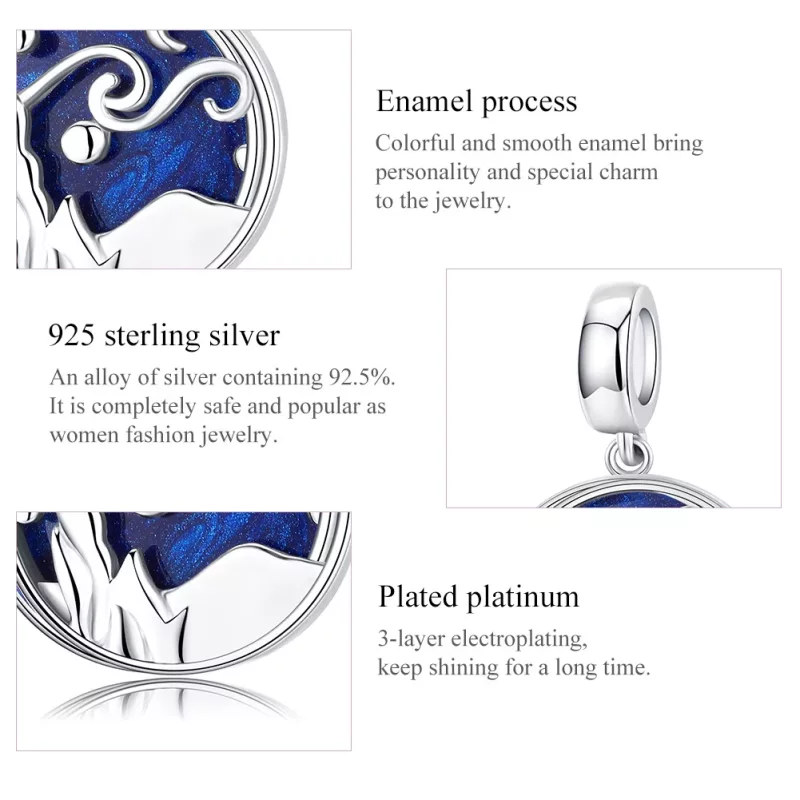 (imagen para) Pendiente colgante estilo Pandora de plata con diseño de cielo estrellado - SCC1 - Ver 5