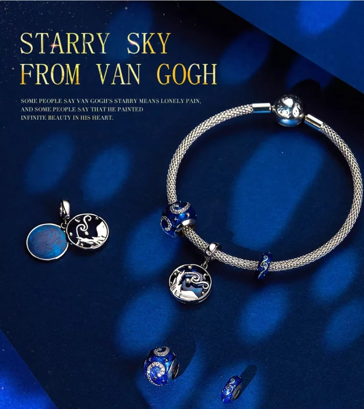 (imagen para) Pendiente colgante estilo Pandora de plata con diseño de cielo estrellado - SCC1 - Ver 6