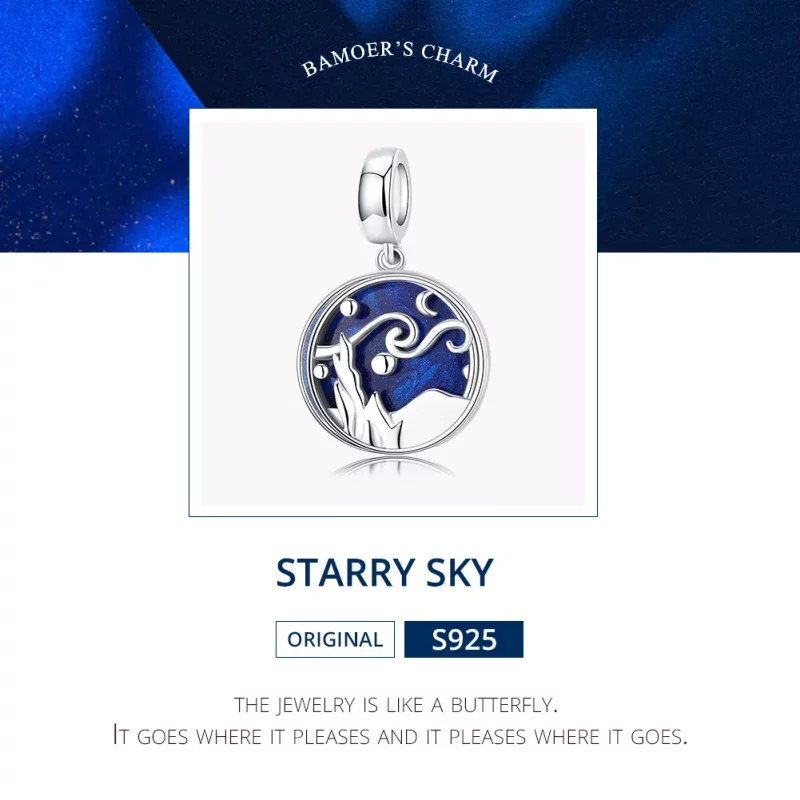 (imagen para) Pendiente colgante estilo Pandora de plata con diseño de cielo estrellado - SCC1 - Ver 7