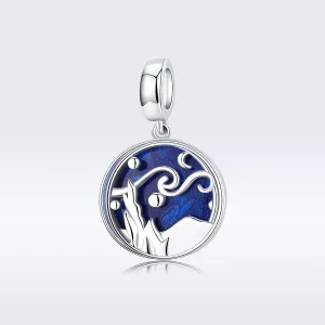 (imagen para) Pendiente colgante estilo Pandora de plata con diseño de cielo estrellado - SCC1389