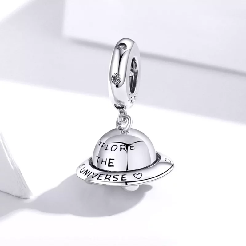 (imagen para) Pendiente colgante estilo Pandora de plata con pequeña nave espacial - SCC1696 - Ver 2