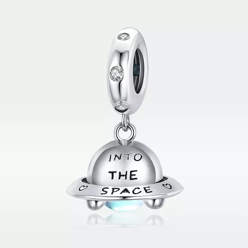 (imagen para) Pendiente colgante estilo Pandora de plata con pequeña nave espacial - SCC1696 - Ver 5