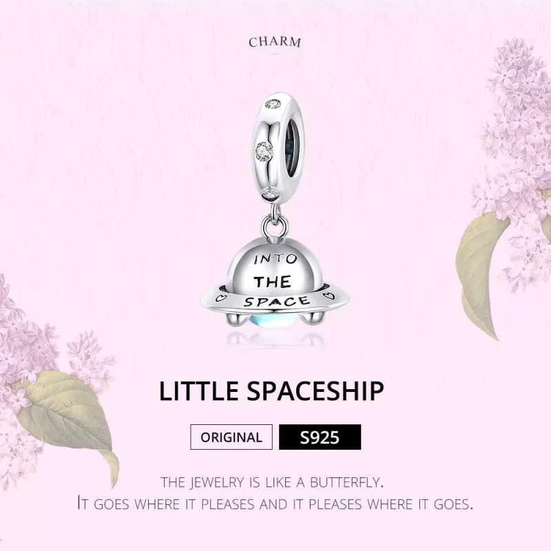 (imagen para) Pendiente colgante estilo Pandora de plata con pequeña nave espacial - SCC1696 - Ver 6