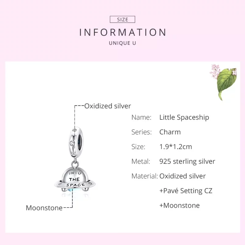 (imagen para) Pendiente colgante estilo Pandora de plata con pequeña nave espacial - SCC1696 - Ver 7