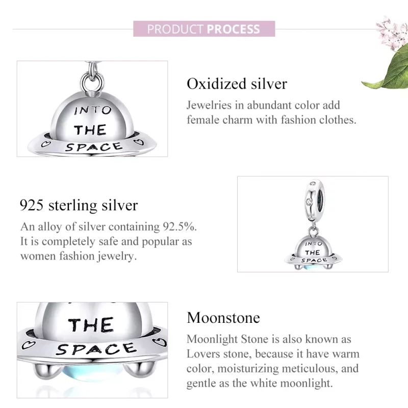 (imagen para) Pendiente colgante estilo Pandora de plata con pequeña nave espacial - SCC1696 - Ver 8