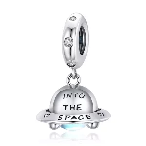 (imagen para) Pendiente colgante estilo Pandora de plata con pequeña nave espacial - SCC1696