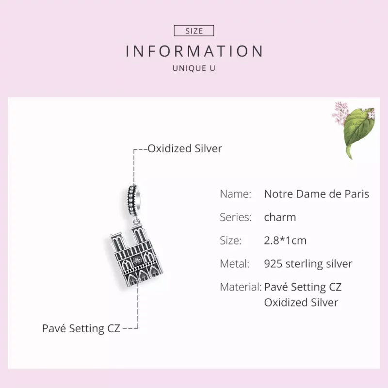 (imagen para) Pendiente colgante estilo Pandora de plata Notre Dame De Paris - SCC1328 - Ver 7