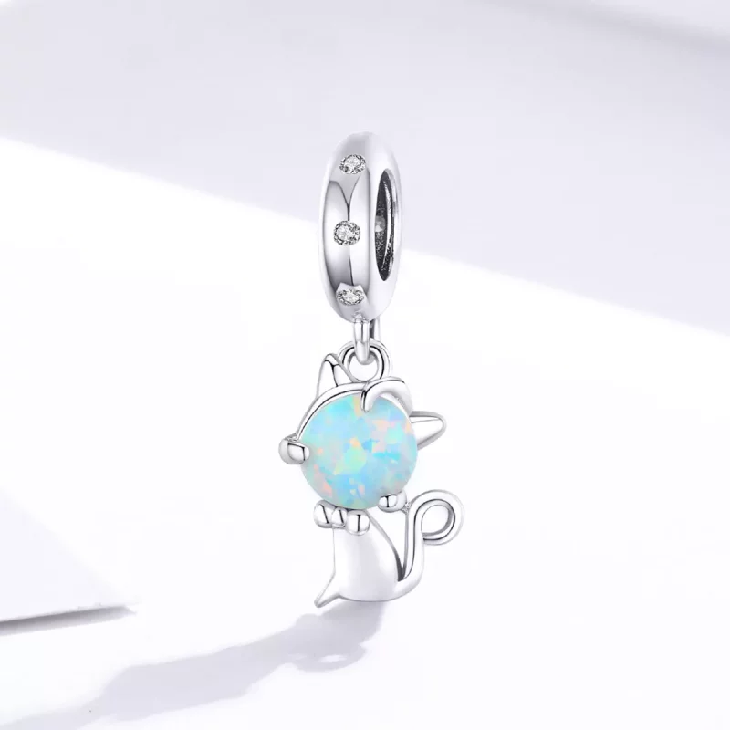 (imagen para) Pendiente Colgante Querido Gato de Plata Estilo Pandora - BSC235 - Ver 2