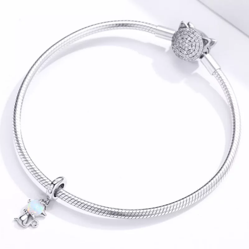 (imagen para) Pendiente Colgante Querido Gato de Plata Estilo Pandora - BSC235 - Ver 3