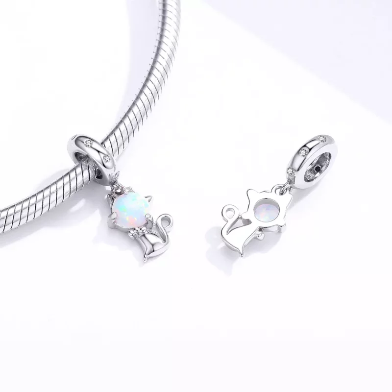 (imagen para) Pendiente Colgante Querido Gato de Plata Estilo Pandora - BSC235 - Ver 4