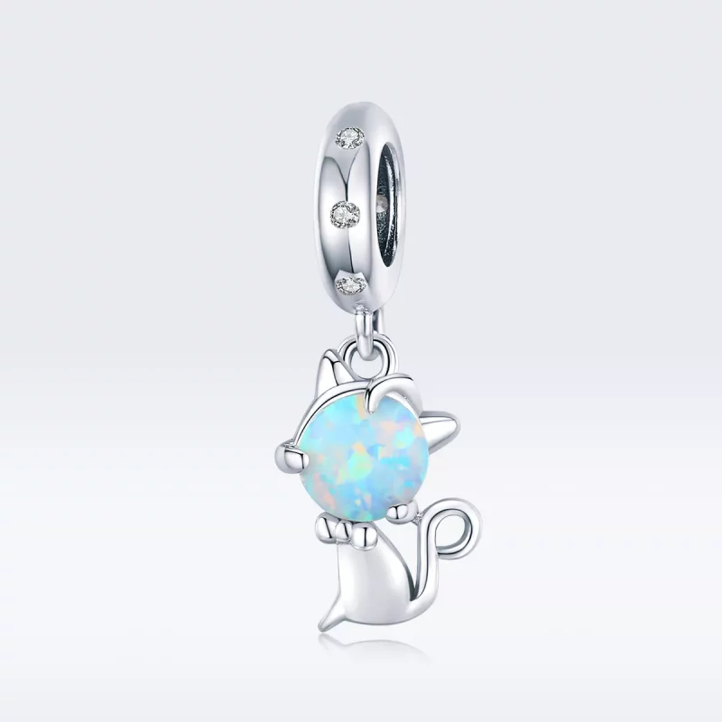 (imagen para) Pendiente Colgante Querido Gato de Plata Estilo Pandora - BSC235 - Ver 5