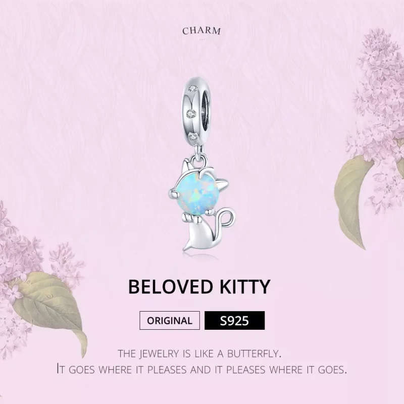 (imagen para) Pendiente Colgante Querido Gato de Plata Estilo Pandora - BSC235 - Ver 6