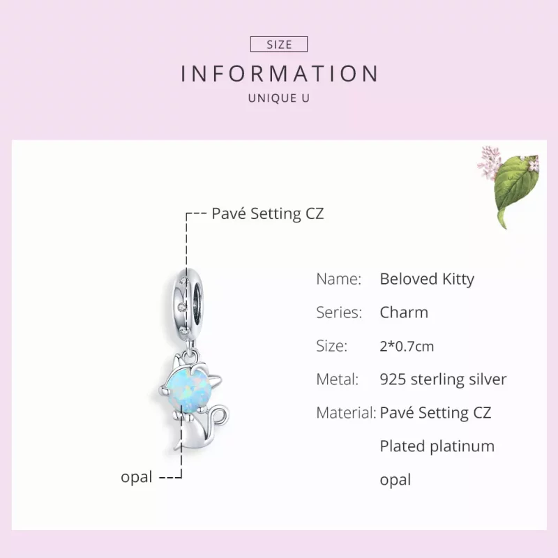 (imagen para) Pendiente Colgante Querido Gato de Plata Estilo Pandora - BSC235 - Ver 7