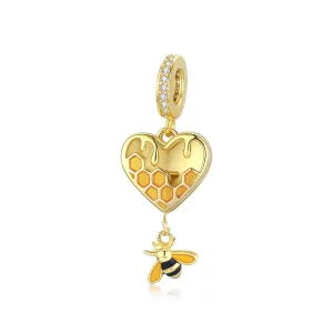 Pendiente con abeja en panal de amor bañado en oro de 18 quilates estilo Pandora - SCC1714 (imagen para) Pendiente con abeja en panal de amor bañado en oro de 18 quilates estilo Pandora - SCC1714