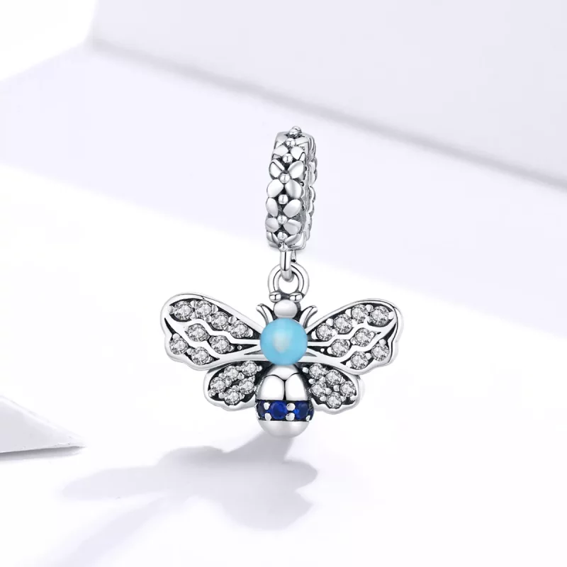 (imagen para) Pendiente de abeja azul colgante estilo Pandora en plata - SCC1480 - Ver 2