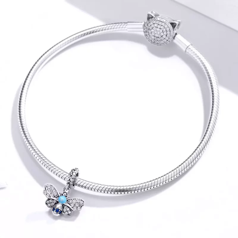 (imagen para) Pendiente de abeja azul colgante estilo Pandora en plata - SCC1480 - Ver 3