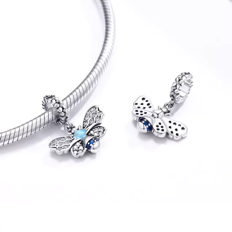 (imagen para) Pendiente de abeja azul colgante estilo Pandora en plata - SCC1480 - Ver 4