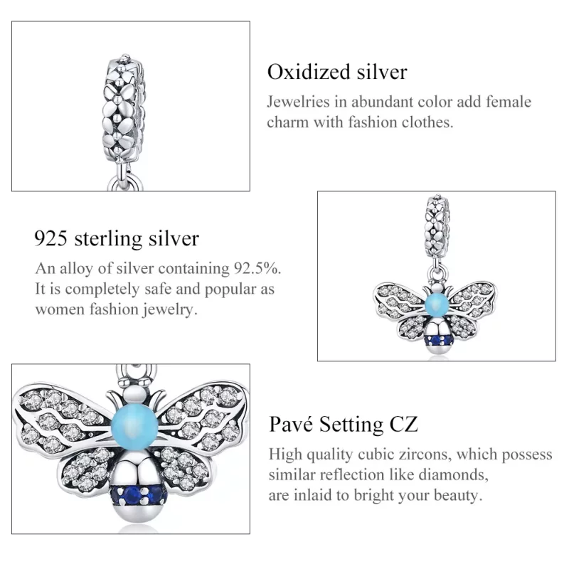 (imagen para) Pendiente de abeja azul colgante estilo Pandora en plata - SCC1480 - Ver 7